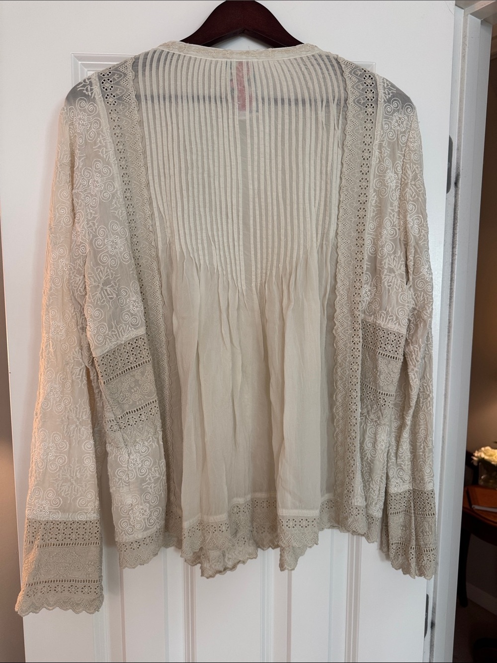 Johnny Was Cream Lace & Pintuck Button-Front Blouse - Picture 5 of 12